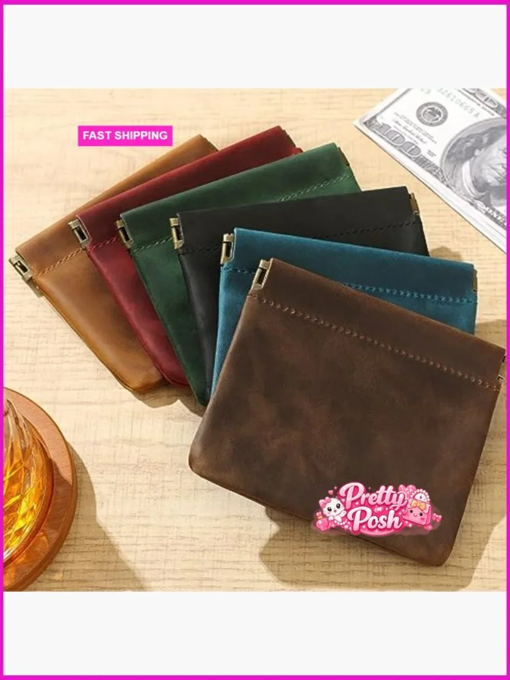 Genuine Leather Mini Coin Purse, Squeeze Wallet Change Holder